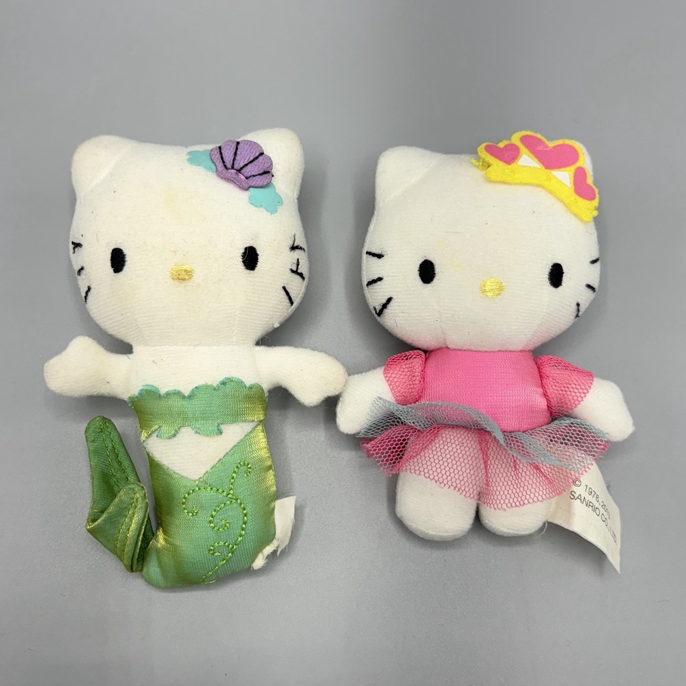 Vintage Hello Kitty Plushie Lot Of 2 Princess & Mermaid 2013 Mini 4"